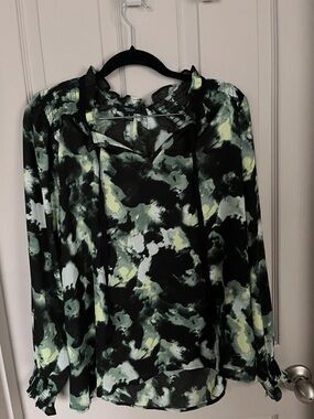 Green & Black Abstract Print Blouse ,NWT